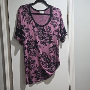 Floral Print Women's Top - Pink and Black